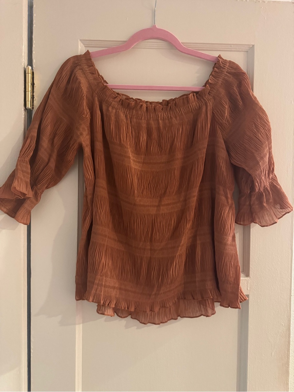Rust Brown Off-Shoulder Peasant Blouse
